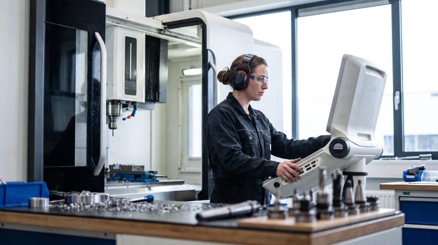 CNC-operator bedient een bewerkingsmachine in de werkplaats